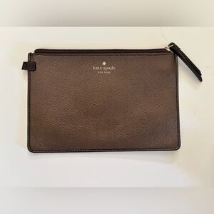 Kate spade leather small pouch brown beige logo zip closure